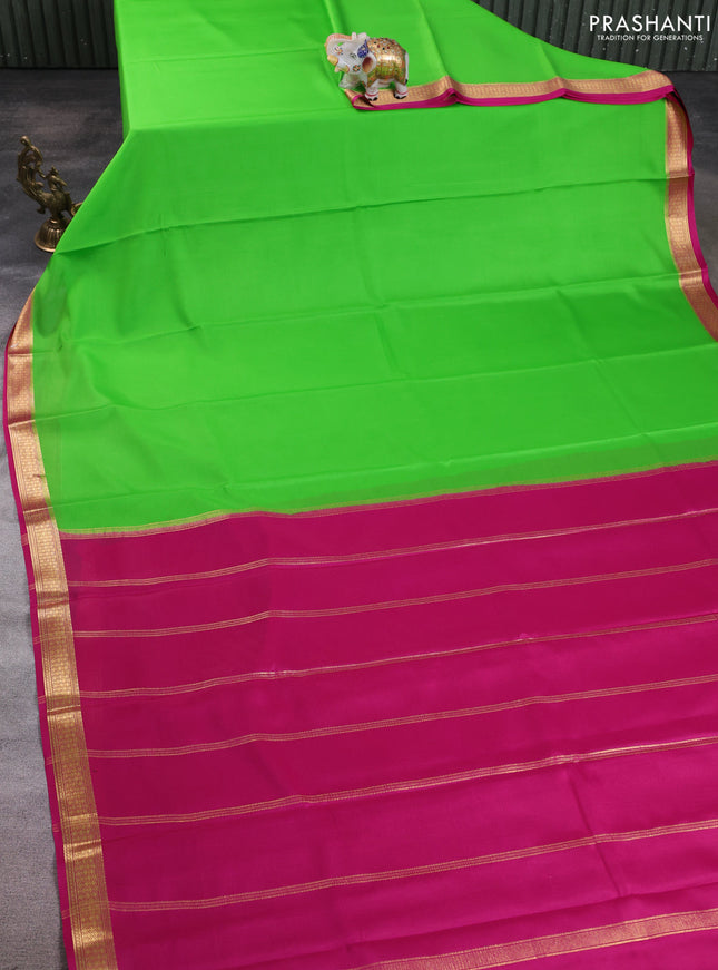 Pure mysore silk saree light green and pink with plain body and zari woven border