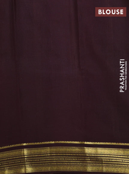 Pure mysore silk saree peach pink and coffee brown with plain body and zari woven border