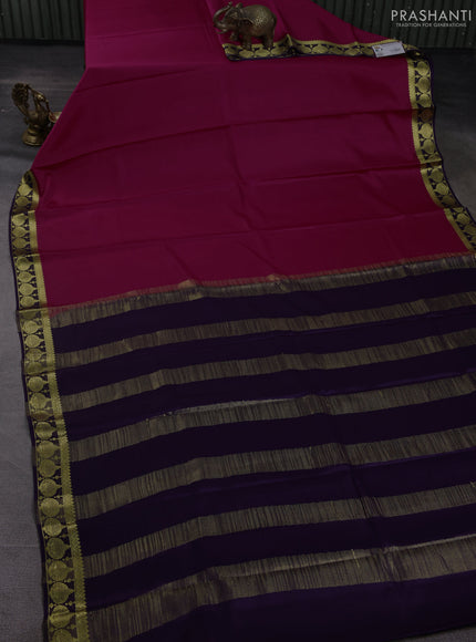 Pure mysore silk saree dark pink and violet with plain body and zari woven butta border