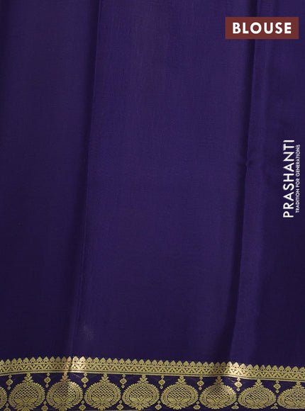 Pure mysore silk saree grey and navy blue with plain body and zari woven border