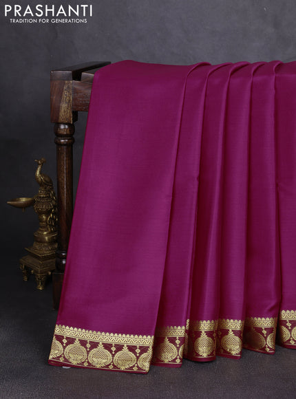 Pure mysore silk saree wine shade and deep wine with plain body and zari woven butta border