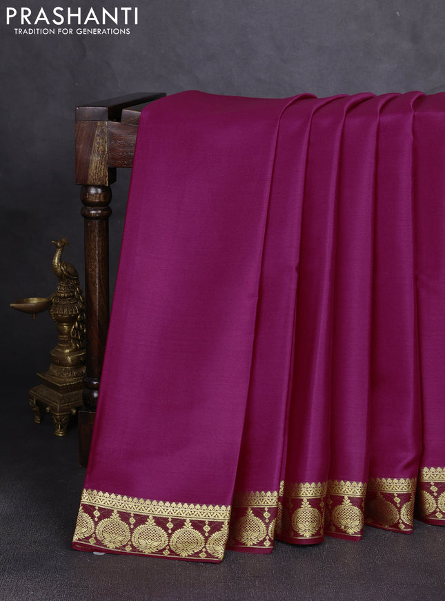 Pure mysore silk saree wine shade and deep wine with plain body and zari woven butta border