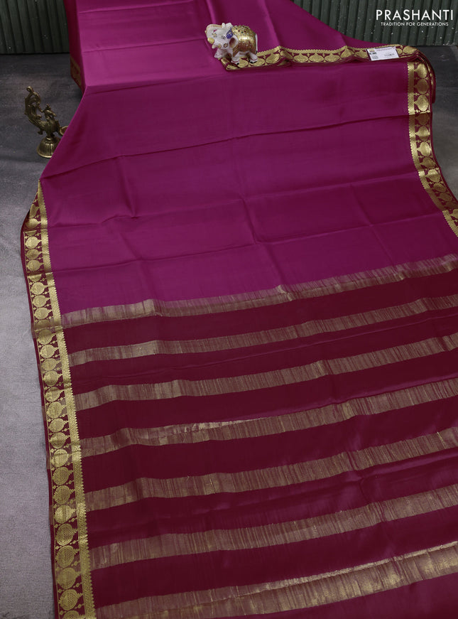 Pure mysore silk saree wine shade and deep wine with plain body and zari woven butta border