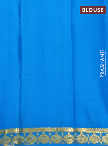 Pure mysore silk saree deep violet and cs blue with plain body and zari woven butta border