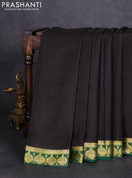 Pure mysore silk saree black and green with plain body and zari woven butta border