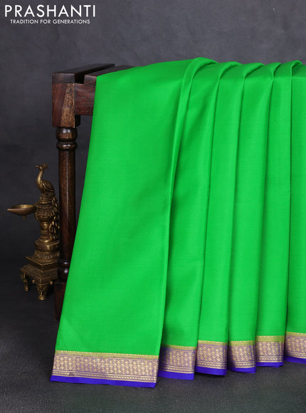 Pure mysore silk saree light green and royal blue with plain body and zari woven border