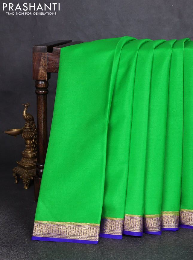 Pure mysore silk saree light green and royal blue with plain body and zari woven border