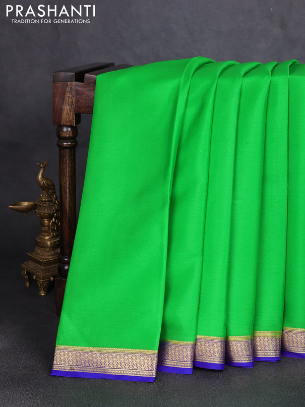 Pure mysore silk saree light green and royal blue with plain body and zari woven border