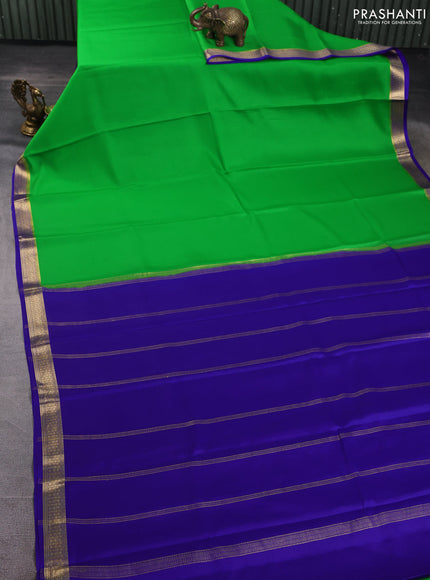 Pure mysore silk saree light green and royal blue with plain body and zari woven border