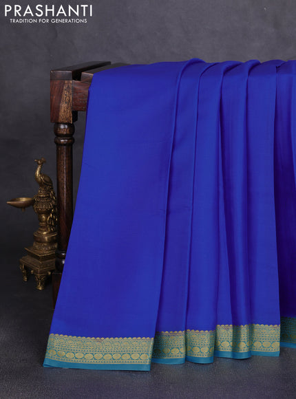 Pure mysore silk saree royal blue and teal blue with plain body and zari woven border