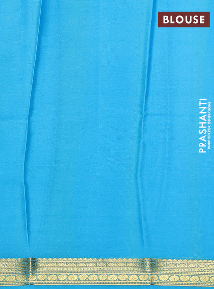 Pure mysore silk saree royal blue and teal blue with plain body and zari woven border