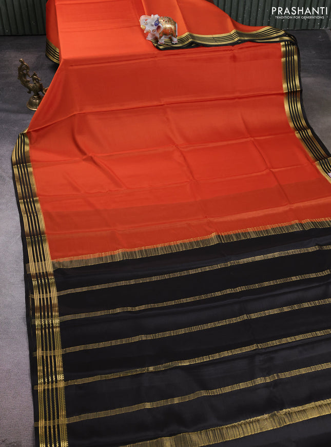 Pure mysore silk saree rust shade and coffee brown with plain body and zari woven border