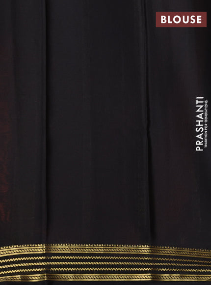 Pure mysore silk saree rust shade and coffee brown with plain body and zari woven border