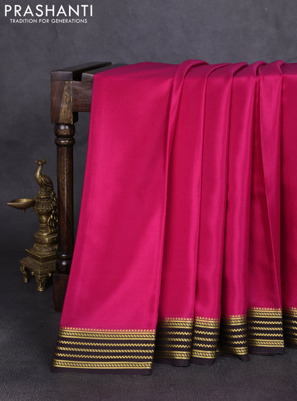 Pure mysore silk saree darj pink and coffee brown with plain body and zari woven border
