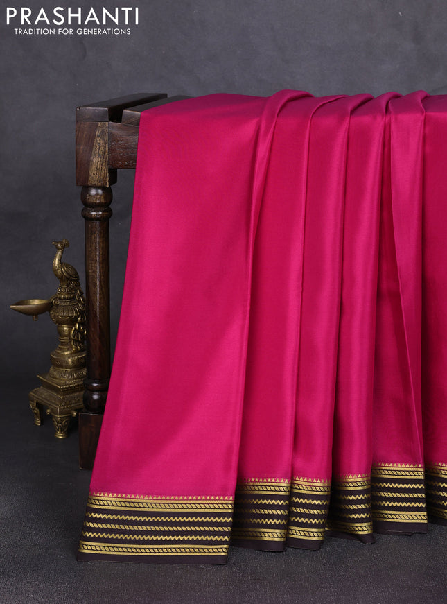Pure mysore silk saree darj pink and coffee brown with plain body and zari woven border