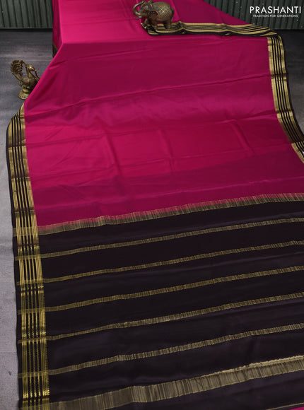 Pure mysore silk saree darj pink and coffee brown with plain body and zari woven border