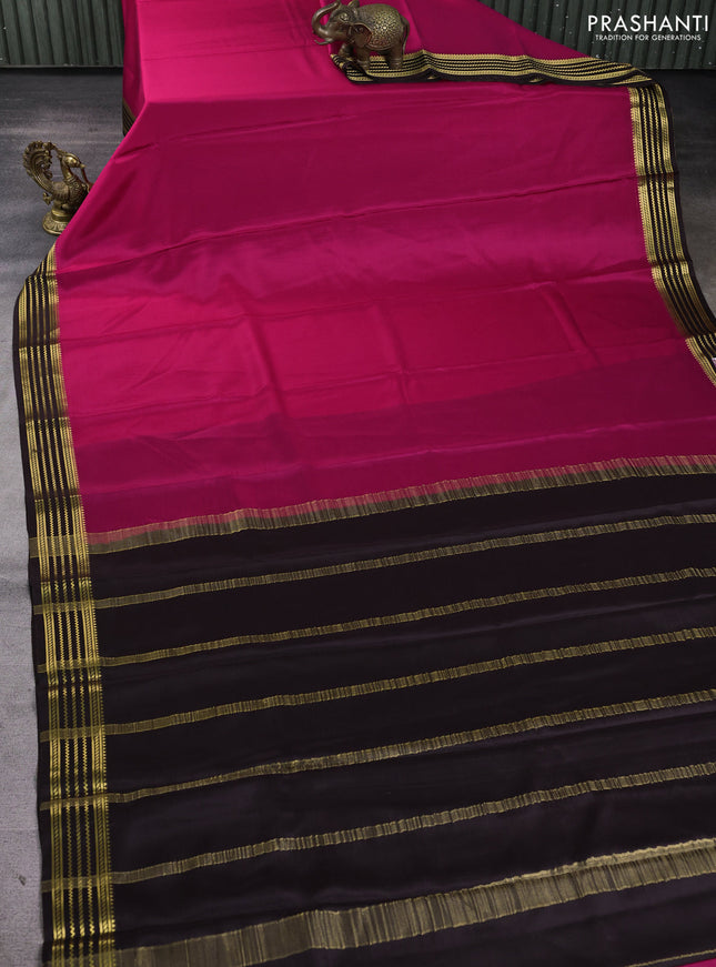 Pure mysore silk saree darj pink and coffee brown with plain body and zari woven border