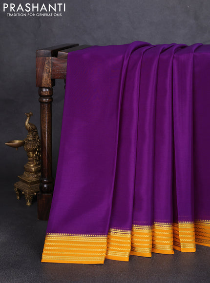 Pure mysore silk saree violet and mustard yellow with plain body and zari woven border