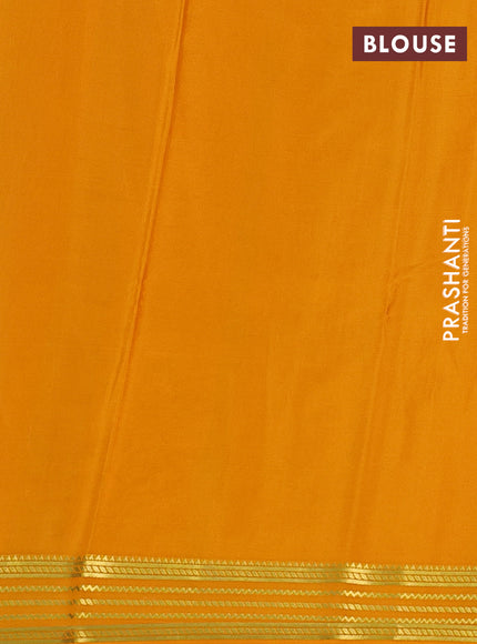 Pure mysore silk saree violet and mustard yellow with plain body and zari woven border