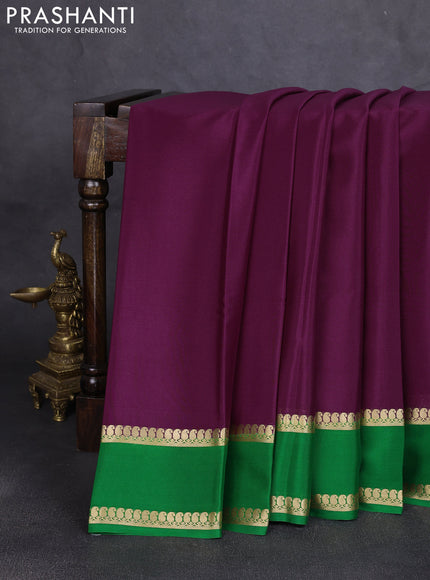 Pure mysore silk saree deep wine shade and green with plain body and rettapet zari woven border