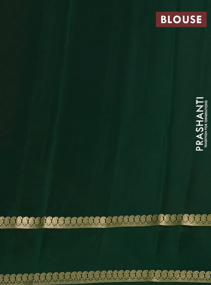 Pure mysore silk saree maroon and bottle green with plain body and rettapet zari woven border