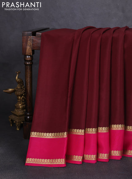 Pure mysore silk saree deep wine shade and dark pink with plain body and rettapet zari woven border