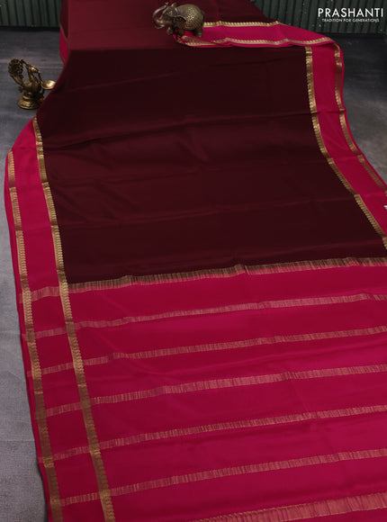 Pure mysore silk saree deep wine shade and dark pink with plain body and rettapet zari woven border