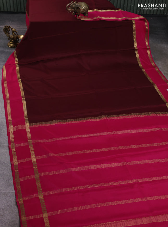 Pure mysore silk saree deep wine shade and dark pink with plain body and rettapet zari woven border