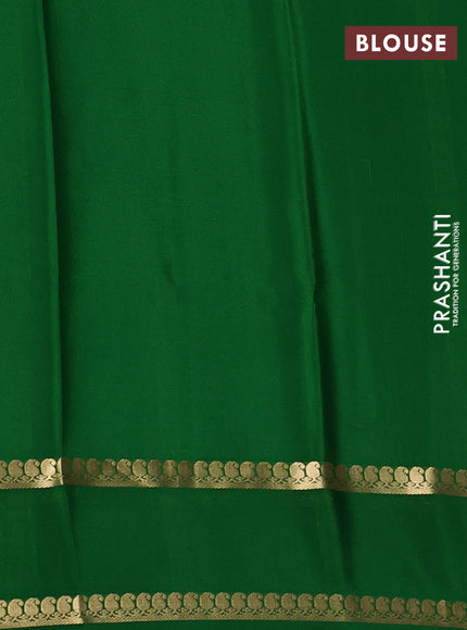 Pure mysore silk saree deep wine shade and green with plain body and rettapet zari woven border