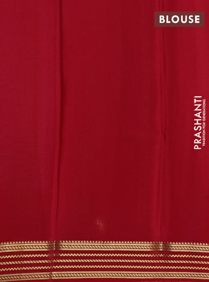 Pure mysore silk saree grey and red with plain body and zari woven border
