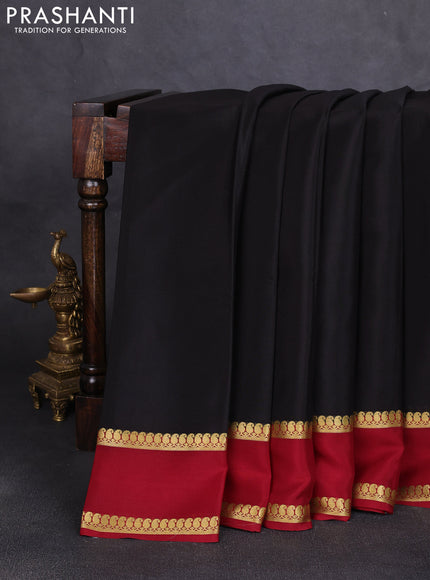 Pure mysore silk saree black and maroon with plain body and rettapet zari woven border
