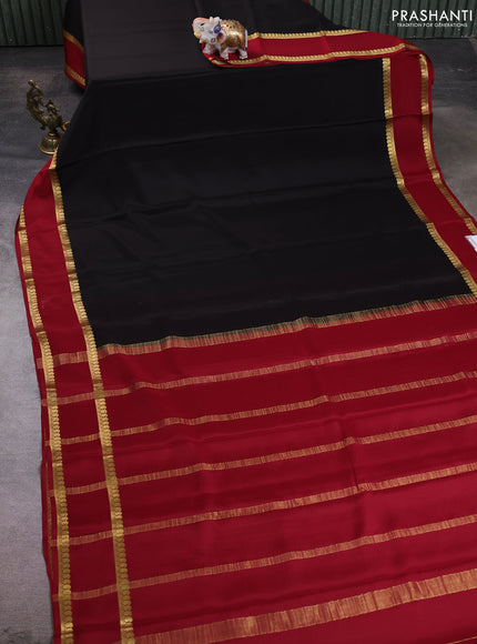 Pure mysore silk saree black and maroon with plain body and rettapet zari woven border
