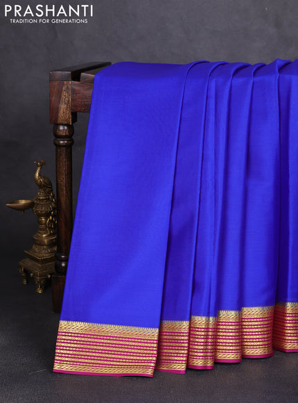 Pure mysore silk saree royal blue and magenta pink with plain body and zari woven border