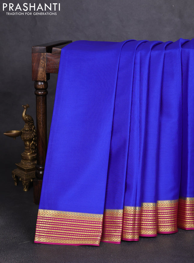 Pure mysore silk saree royal blue and magenta pink with plain body and zari woven border