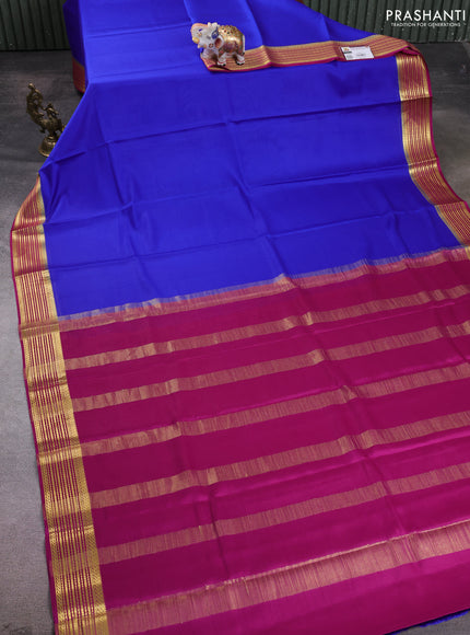 Pure mysore silk saree royal blue and magenta pink with plain body and zari woven border