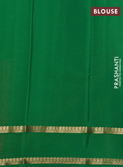 Pure mysore silk saree peach shade and green with plain body and rettapet zari woven border