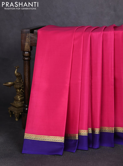 Pure mysore silk saree pink and blue with plain body and zari woven simple border