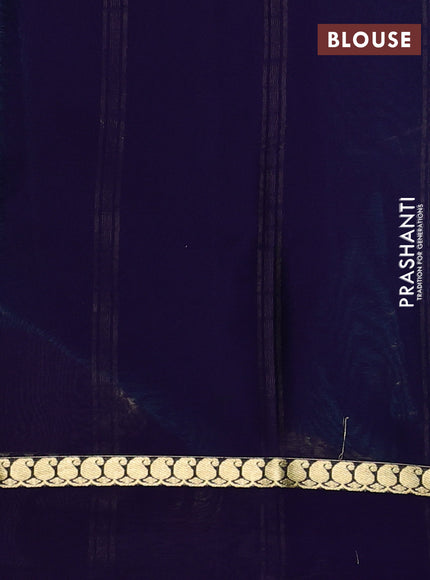 Pure mysore silk saree teal green and navy blue with allover zari checked pattern and zari woven simple border