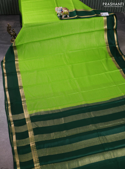 Pure mysore silk saree light green and bottle green with allover zari checked pattern and rettapet zari woven border