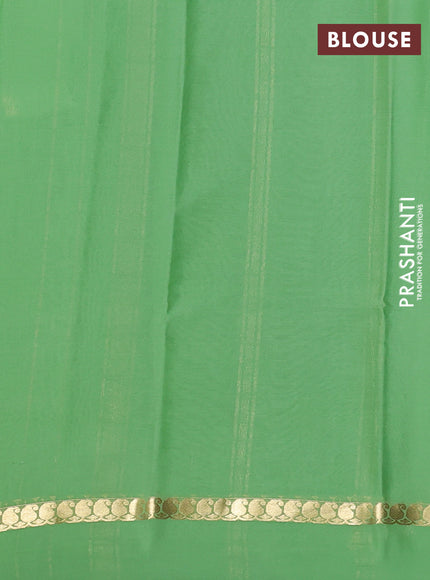 Pure mysore silk saree bottle green and pista green with allover zari checked pattern and zari woven butta border