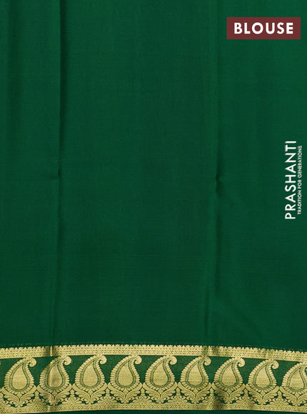 Pure mysore silk saree dark pink and green with plain body and paisley zari woven butta border