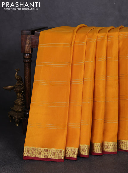 Pure mysore silk saree mustard yellow and deep maroon with zari weaves and zari woven border