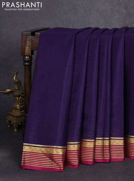 Pure mysore silk saree violet and pink with plain body and zari woven border