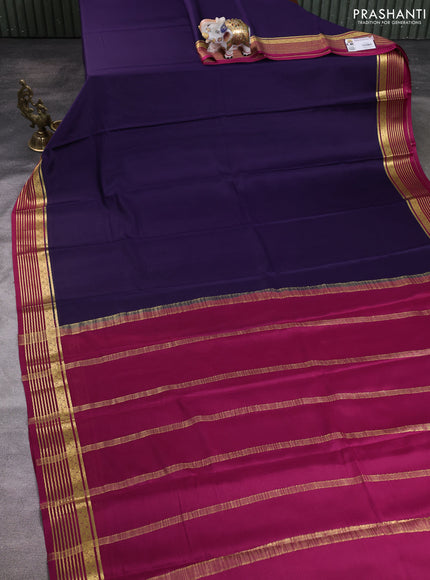 Pure mysore silk saree violet and pink with plain body and zari woven border