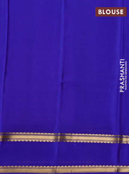 Pure mysore silk saree peach and blue with allover zari checked pattern and rettapet zari woven border