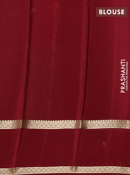 Pure mysore silk saree green and maroon with allover zari checked pattern and rettapet zari woven border