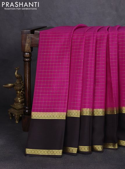Pure mysore silk saree dark pink and coffee brown with allover zari checked pattern and rettapet zari woven border