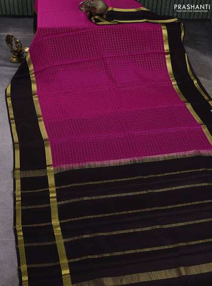 Pure mysore silk saree dark pink and coffee brown with allover zari checked pattern and rettapet zari woven border