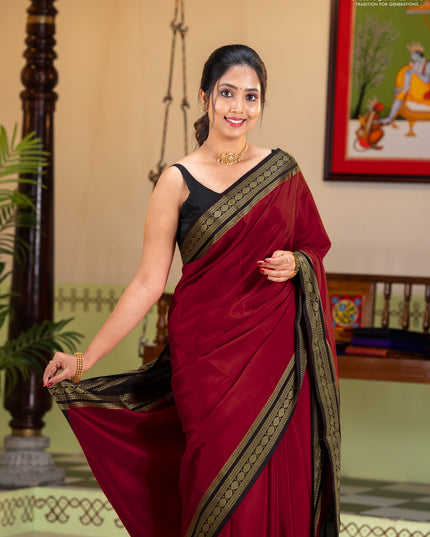 Pure mysore silk saree red and black with plain body and zari woven border