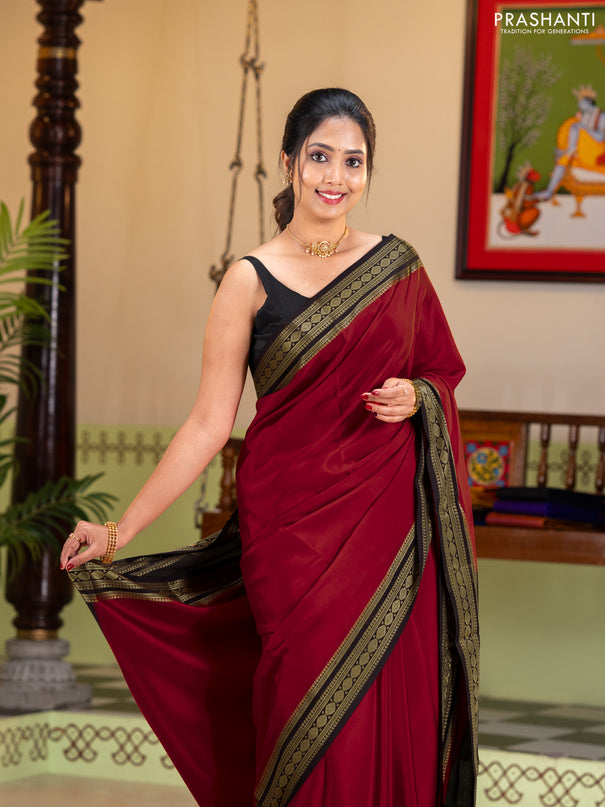 Pure mysore silk saree red and black with plain body and zari woven border